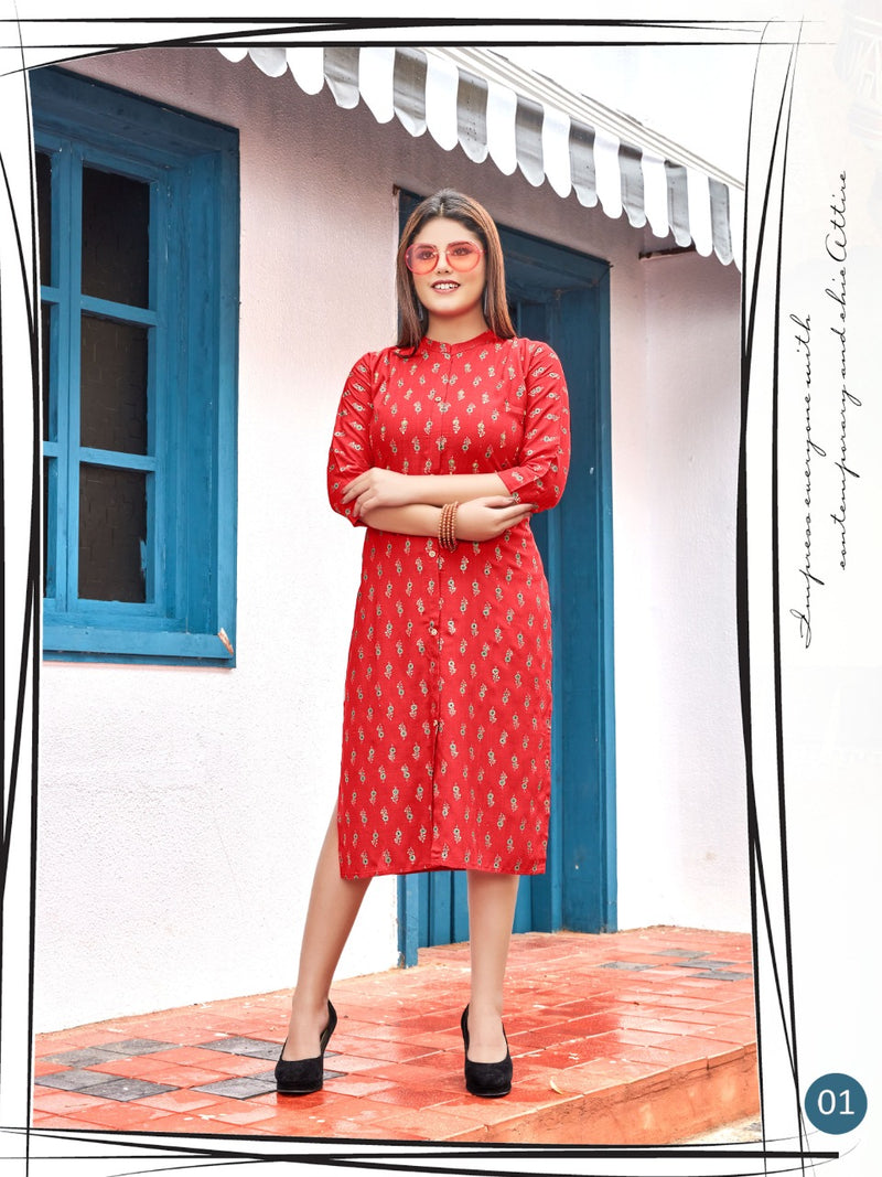 Smylee Fashion Charvi Rayon Slub Exclusive Collections Of Party Wear Kurtis