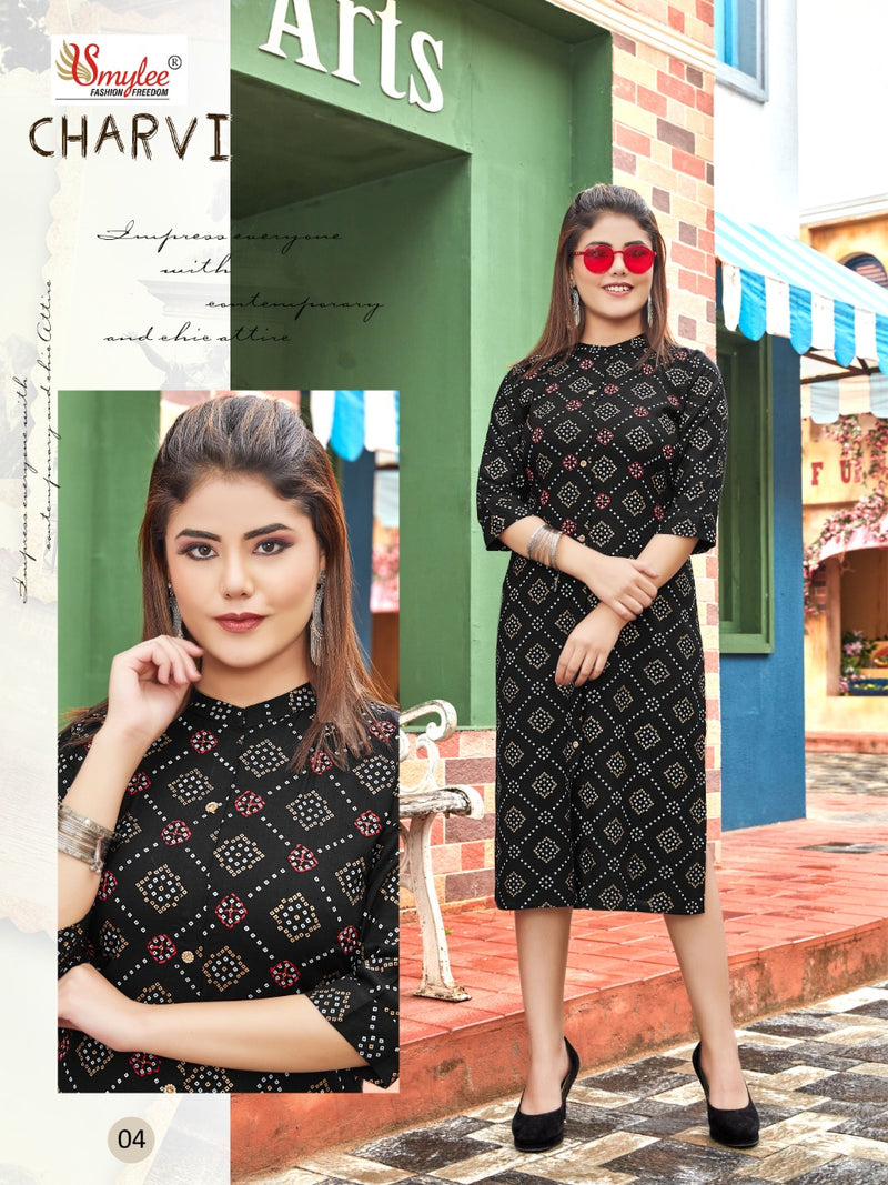 Smylee Fashion Charvi Rayon Slub Exclusive Collections Of Party Wear Kurtis