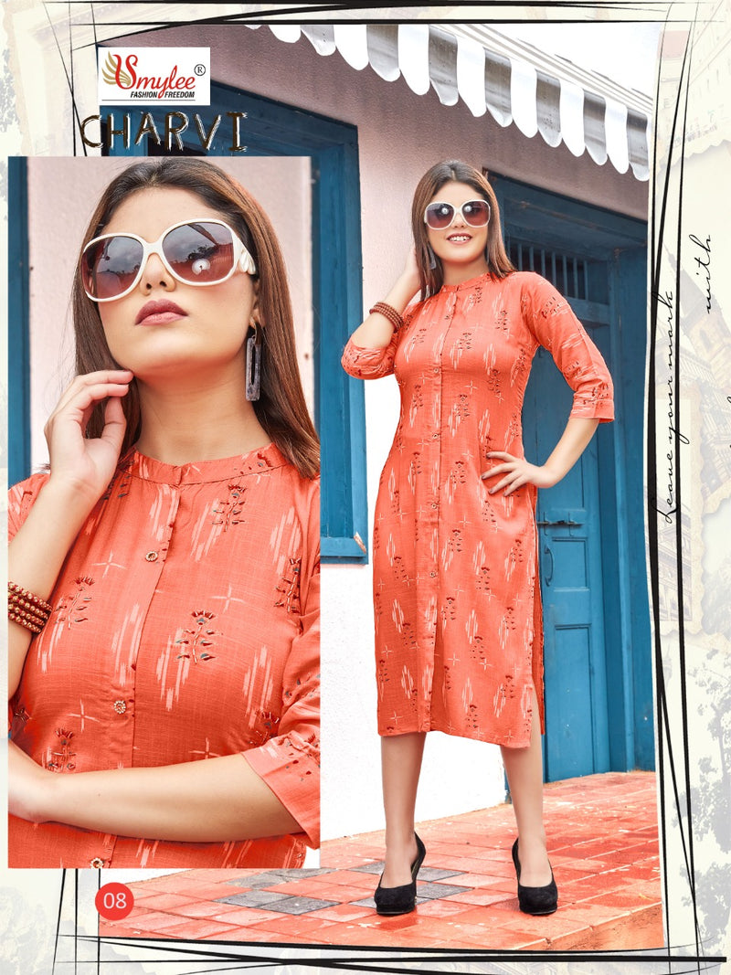 Smylee Fashion Charvi Rayon Slub Exclusive Collections Of Party Wear Kurtis