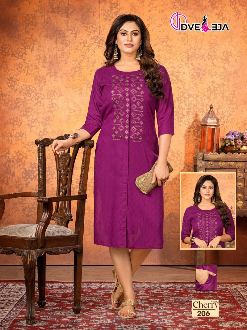 Dveeja Cherry Vol 2 Rayon Fancy Designer Party Wear Straight  Kurtis