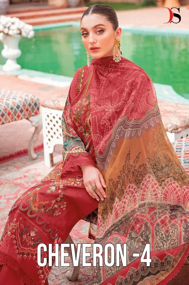 Deepsy Suit Cheveron Vol 4 Pure Cotton With Heavy Embroidery Work Stylish Designer Pakistani Salwar Kameez