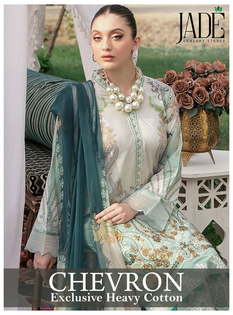 Jade Chevron Exclusive Heavy Cotton Pure Heavy Lawn Fancy Designer Salwar Kameez