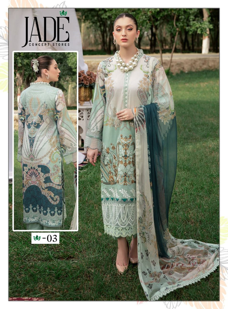 Jade Chevron Exclusive Heavy Cotton Pure Heavy Lawn Fancy Designer Salwar Kameez