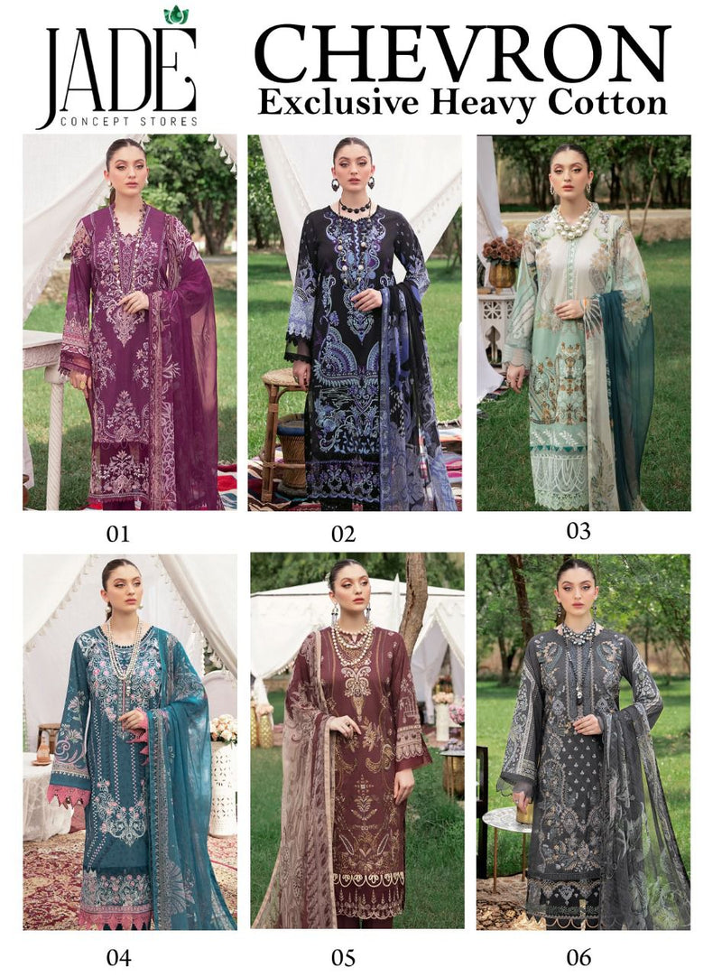 Jade Chevron Exclusive Heavy Cotton Pure Heavy Lawn Fancy Designer Salwar Kameez