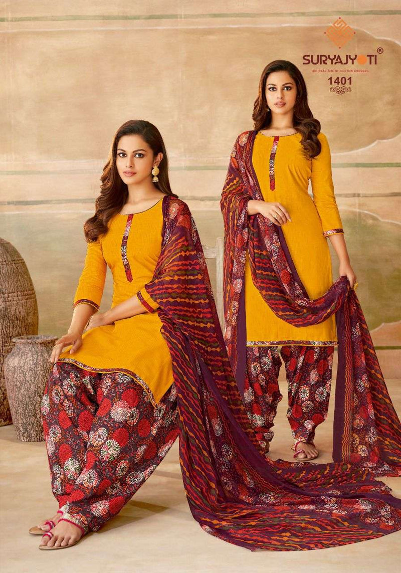 Surya Jyoti Chiffon Patiala Vol 14 Pure Cottton With Printed Work Stylish Designer Casual Wear Salwar Suit