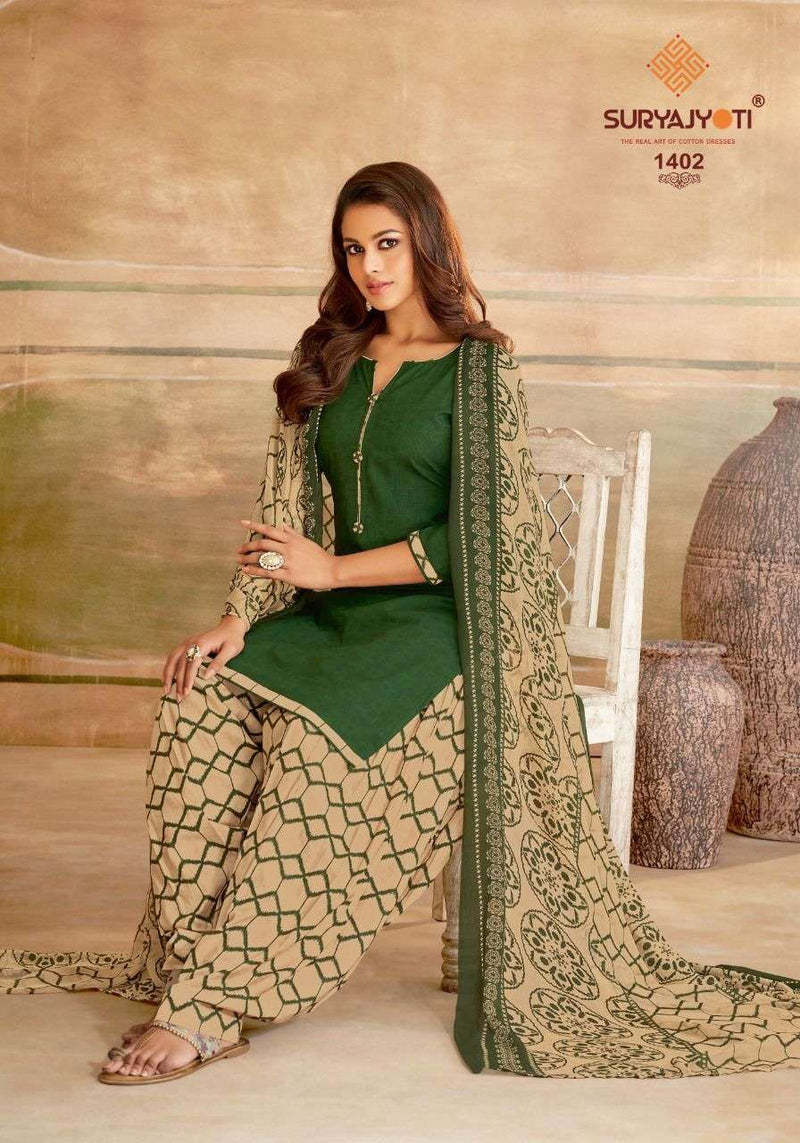Surya Jyoti Chiffon Patiala Vol 14 Pure Cottton With Printed Work Stylish Designer Casual Wear Salwar Suit