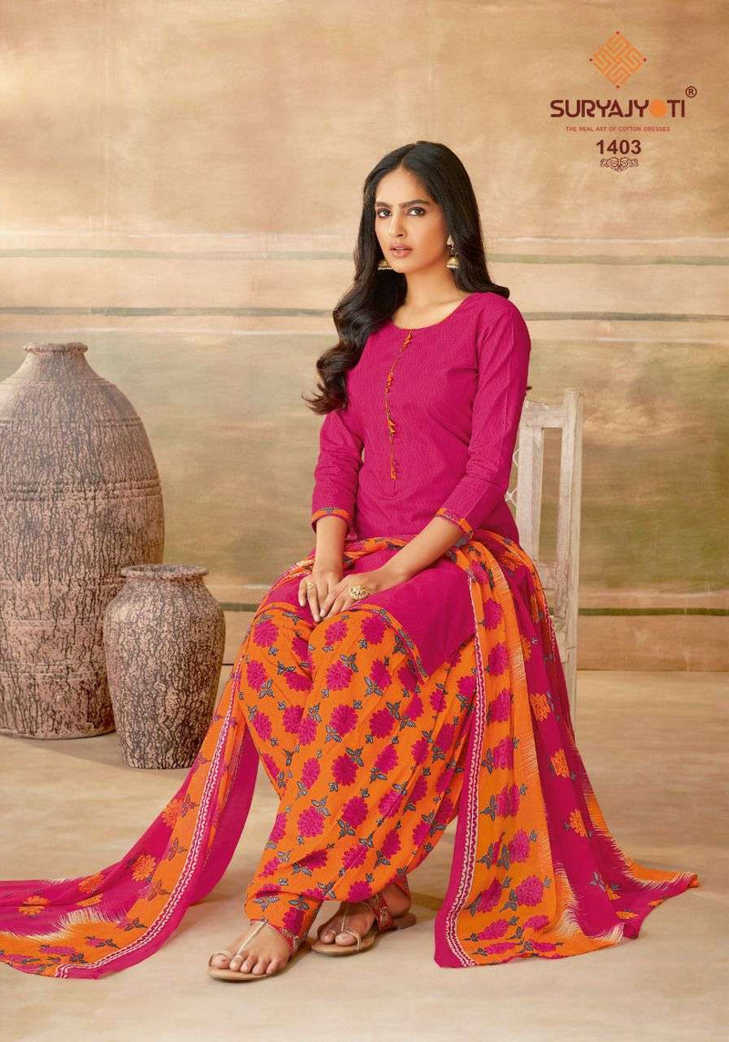 Surya Jyoti Chiffon Patiala Vol 14 Pure Cottton With Printed Work Stylish Designer Casual Wear Salwar Suit
