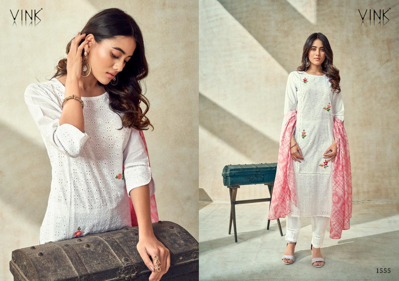 Vink Chikankari Vol 2 Cotton With Schiffli Work Party Wear Kurtis With Pant & Dupatta