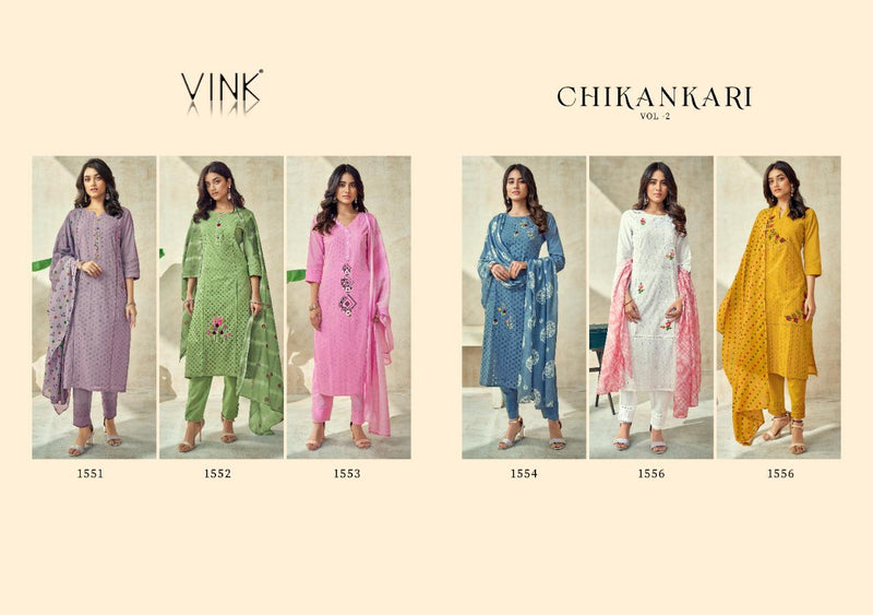 Vink Chikankari Vol 2 Cotton With Schiffli Work Party Wear Kurtis With Pant & Dupatta