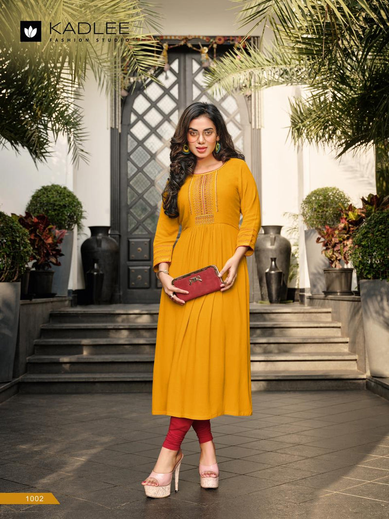 Kadlee Fashion Cindrella Rayon Fancy Party Wear Embroidered Kurtis