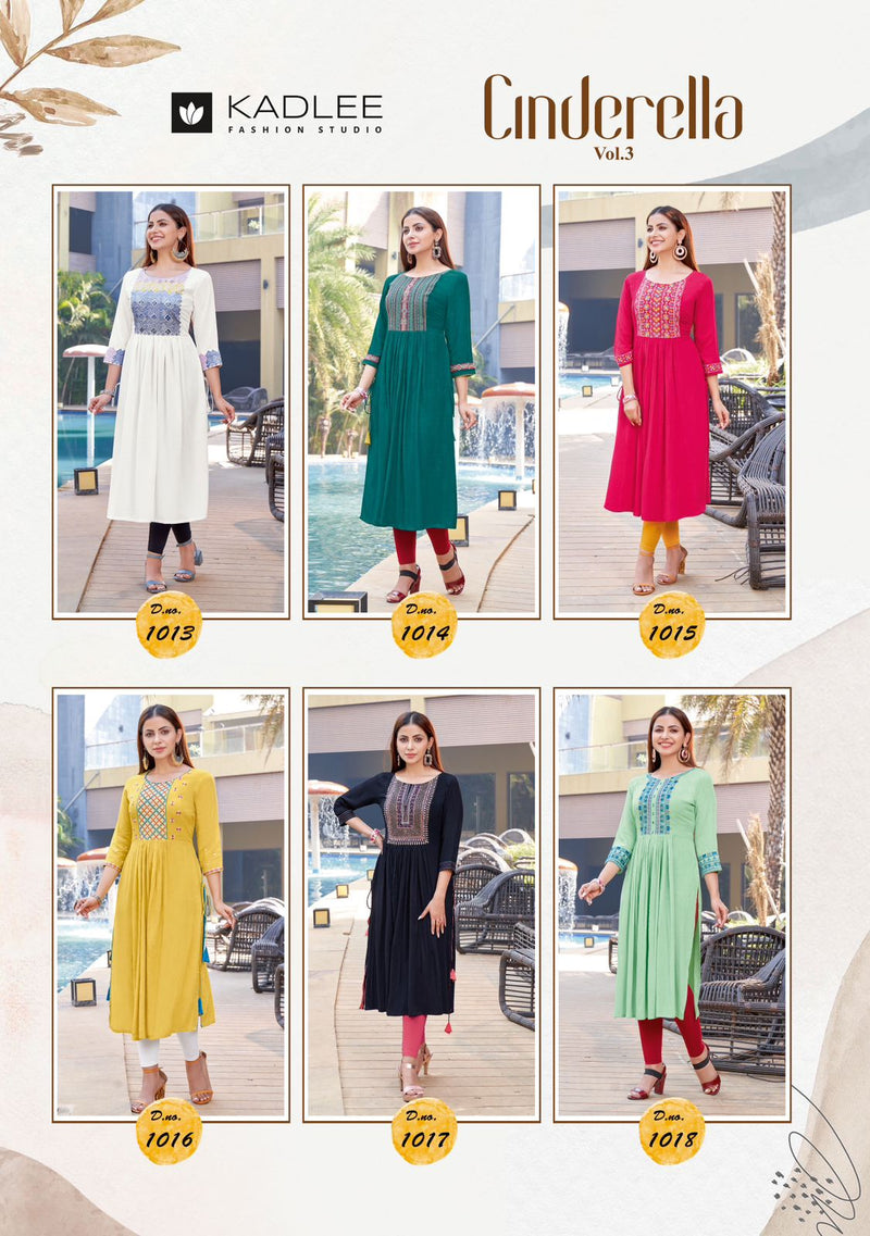 Kadlee Fashion Cinderella Vol 3 Rincle Rayon Handwork Embroidery Work Fancy Designer Kurti