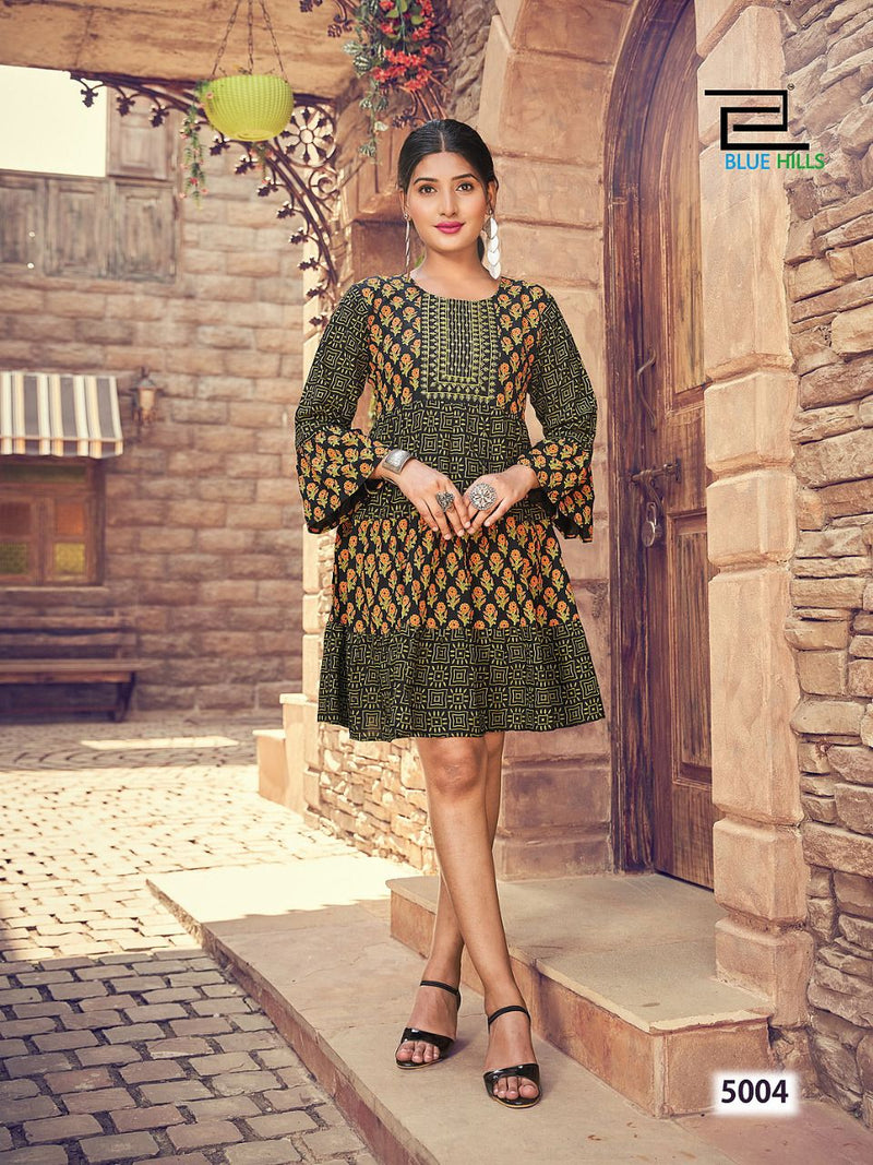 Blue Hills City Girl Vol 5 Rayon Tunic Style With Embroidery Work Stylish Designer Short Kurti