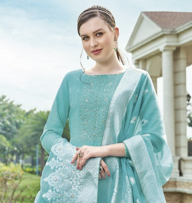 Alok Suits Classic Touch Jam Cotton Dyed Party Wear Salwar Suits With Lucknowi Work