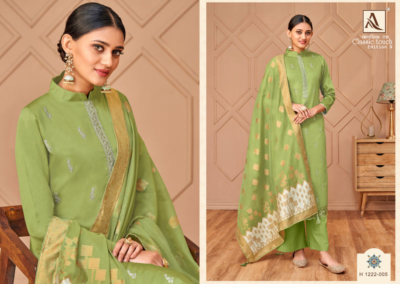 Alok Suits Classic Touch Edition Vol 9 Pure Jam Cotton Dyed Lucknowi Thred Work Swarovski Diamond Work Fancy Designer Salwar Kameez