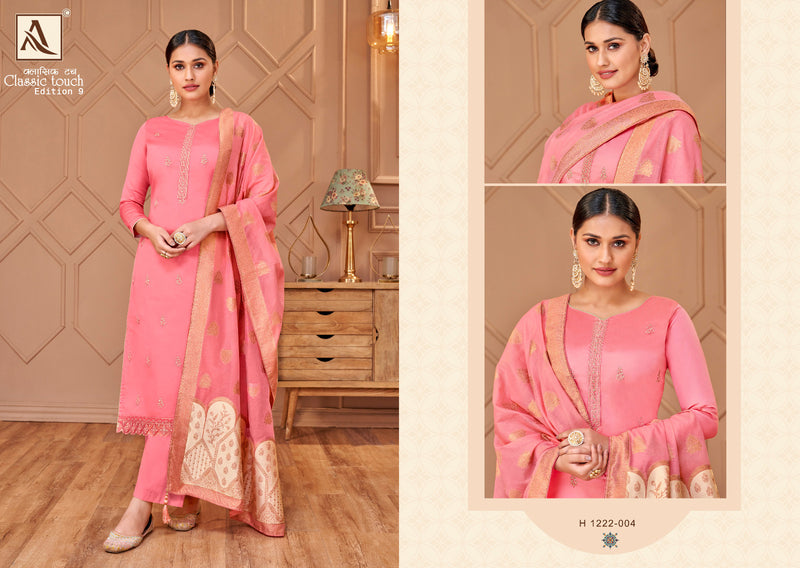 Alok Suits Classic Touch Edition Vol 9 Pure Jam Cotton Dyed Lucknowi Thred Work Swarovski Diamond Work Fancy Designer Salwar Kameez