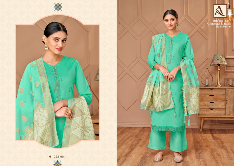 Alok Suits Classic Touch Edition Vol 9 Pure Jam Cotton Dyed Lucknowi Thred Work Swarovski Diamond Work Fancy Designer Salwar Kameez