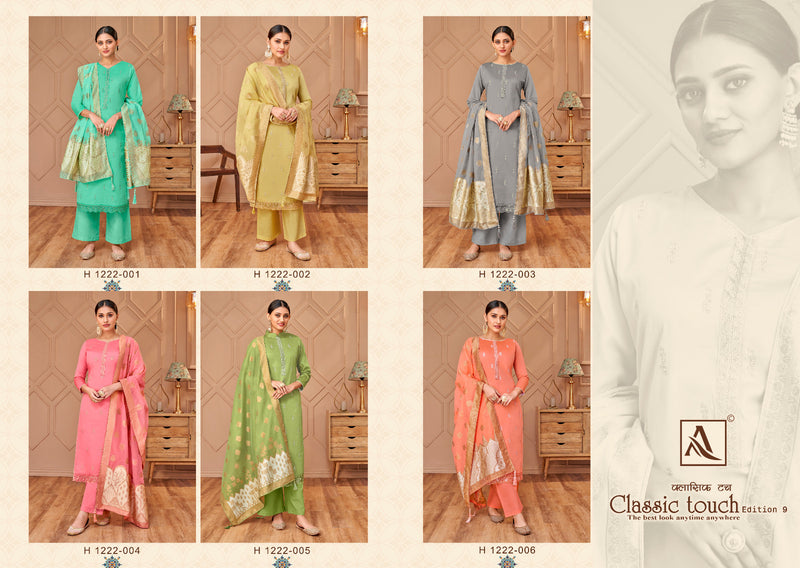 Alok Suits Classic Touch Edition Vol 9 Pure Jam Cotton Dyed Lucknowi Thred Work Swarovski Diamond Work Fancy Designer Salwar Kameez