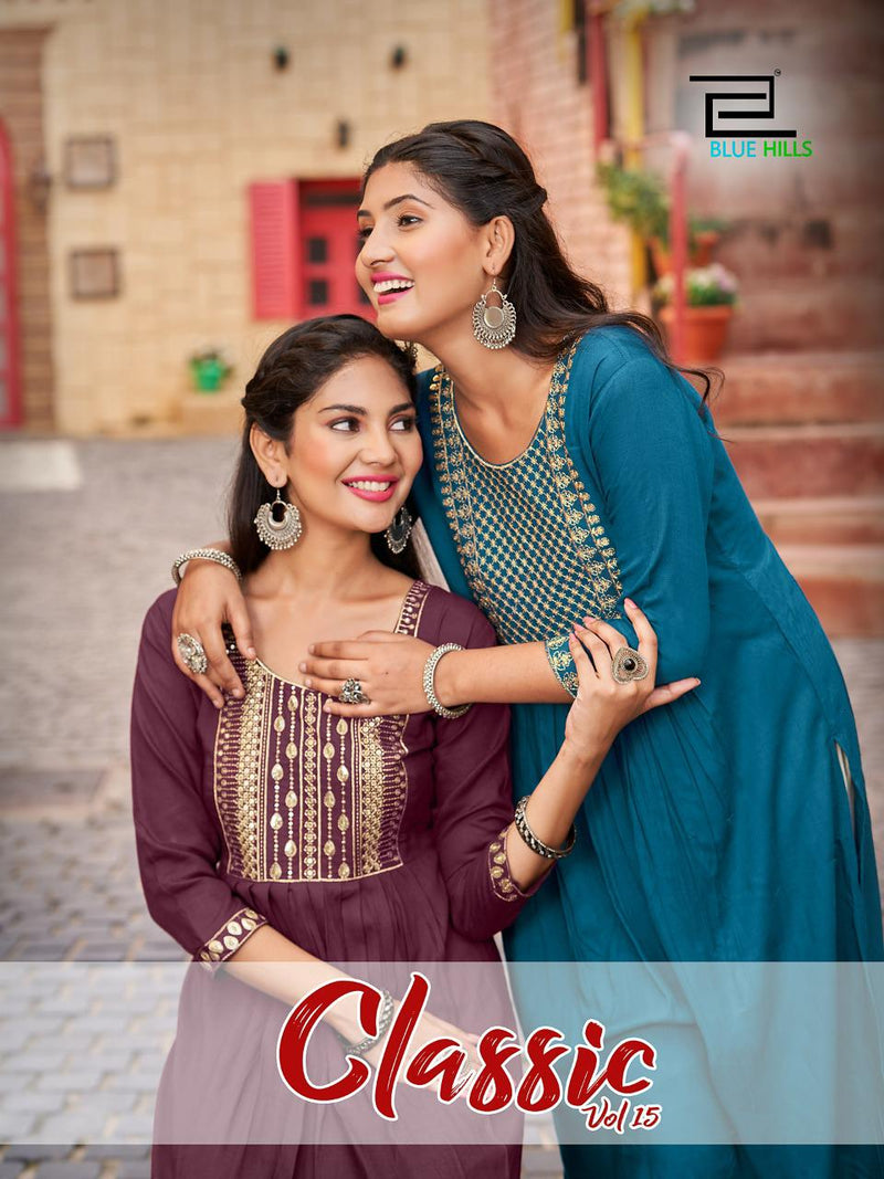 Blue Hills Classic Vol 15 Rayon With Beautiful Embroidery Work Stylish Designer Casual Look Kurti