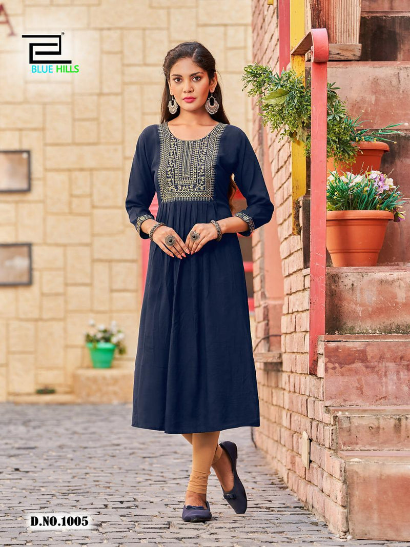 Blue Hills Classic Vol 15 Rayon With Beautiful Embroidery Work Stylish Designer Casual Look Kurti