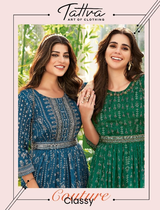 Tattva Classy Couture Viscose With Printed Work Stylish Designer Casual Look Festive Wear Long Kurti