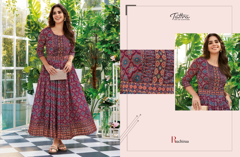 Tattva Classy Couture Viscose With Printed Work Stylish Designer Casual Look Festive Wear Long Kurti