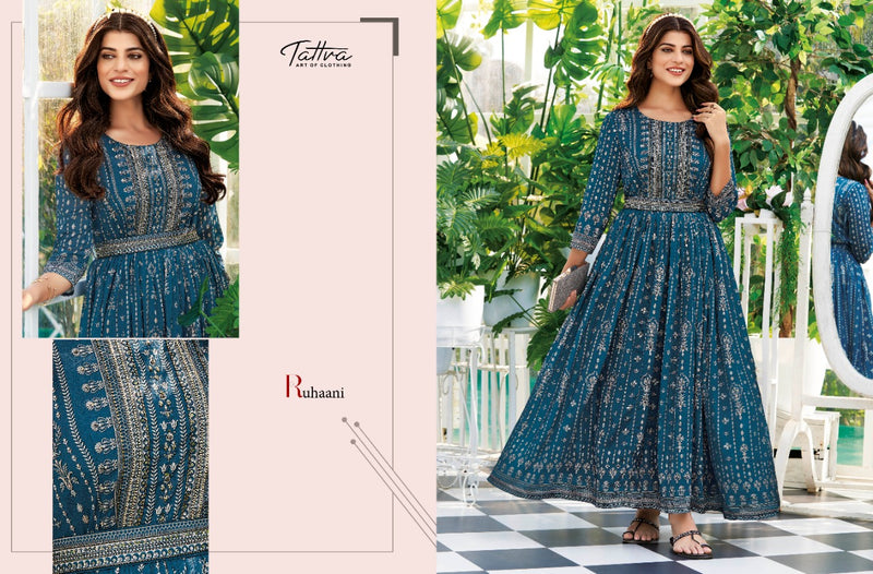 Tattva Classy Couture Viscose With Printed Work Stylish Designer Casual Look Festive Wear Long Kurti