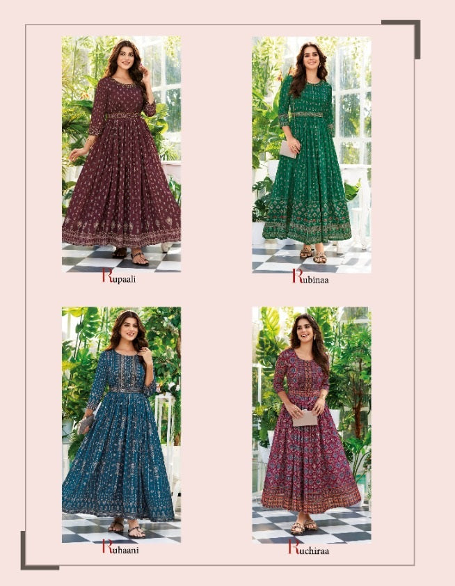 Tattva Classy Couture Viscose With Printed Work Stylish Designer Casual Look Festive Wear Long Kurti