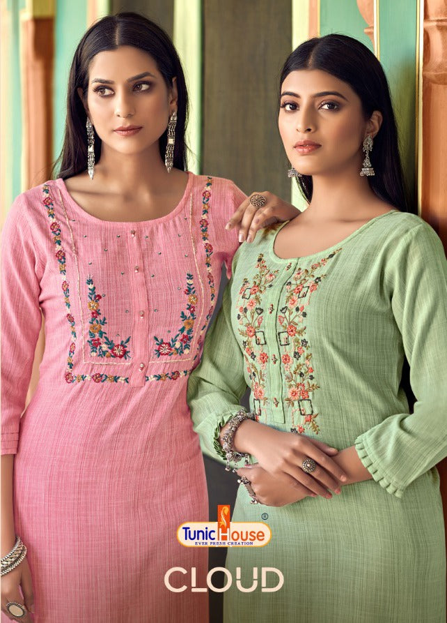Tunic House Cloud Rayon With Hand Work Stylish Designer Festive Wear Fancy Kurti