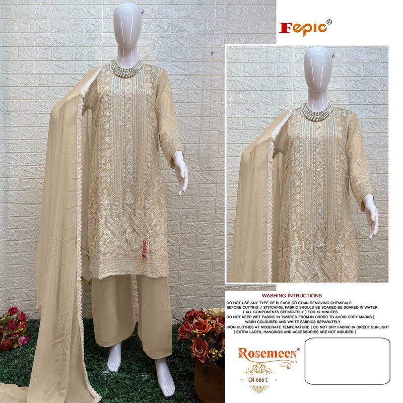 Crafted Needle CN 666 Georgette Embroidered Khatli Work Pakistani Kurti