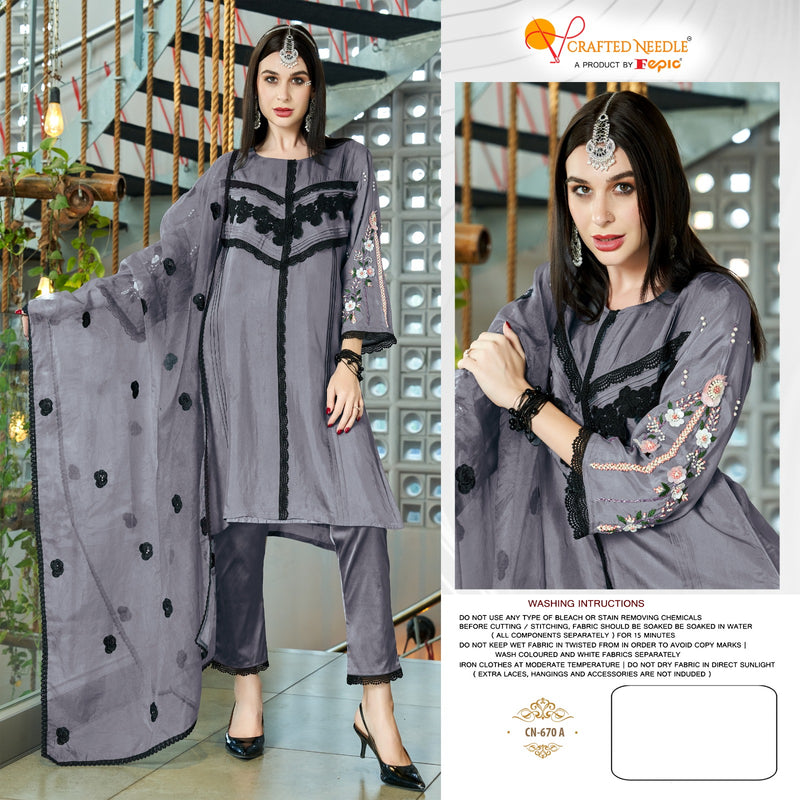 Crafted Needle Cn 670 Silk Khatli Embroidery Work Fancy Designer Partywear Kurti