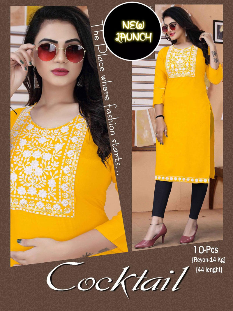 MF Cocktail Rayon With Embroidered Fancy Designer Casual Wear Kurtis