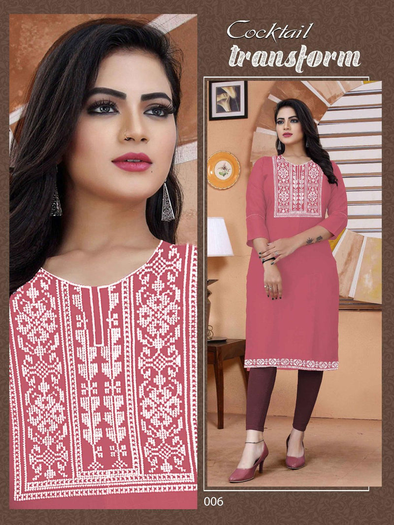 MF Cocktail Rayon With Embroidered Fancy Designer Casual Wear Kurtis