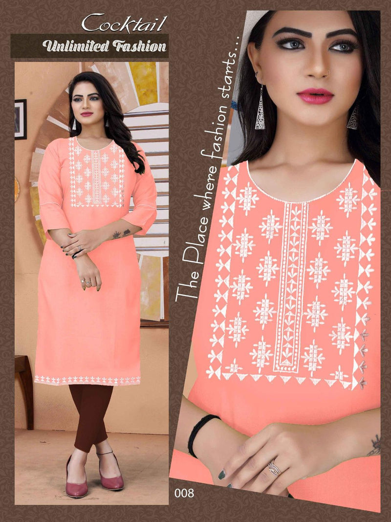 MF Cocktail Rayon With Embroidered Fancy Designer Casual Wear Kurtis