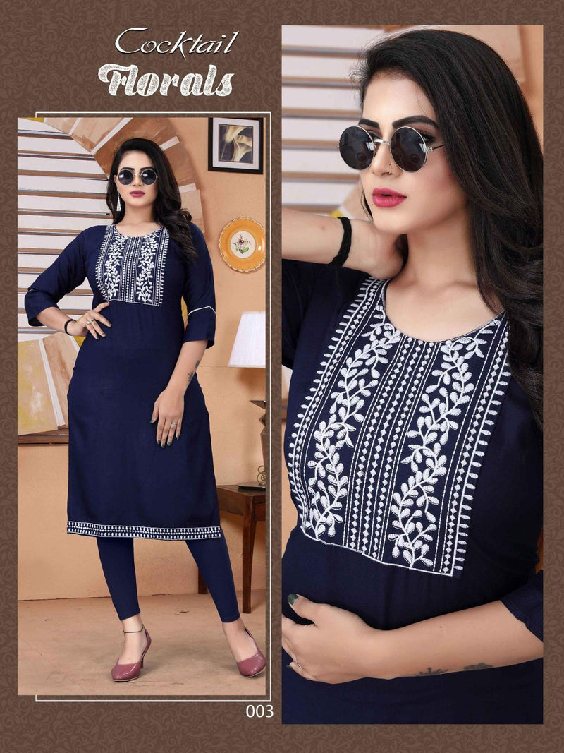 MF Cocktail Rayon With Embroidered Fancy Designer Casual Wear Kurtis