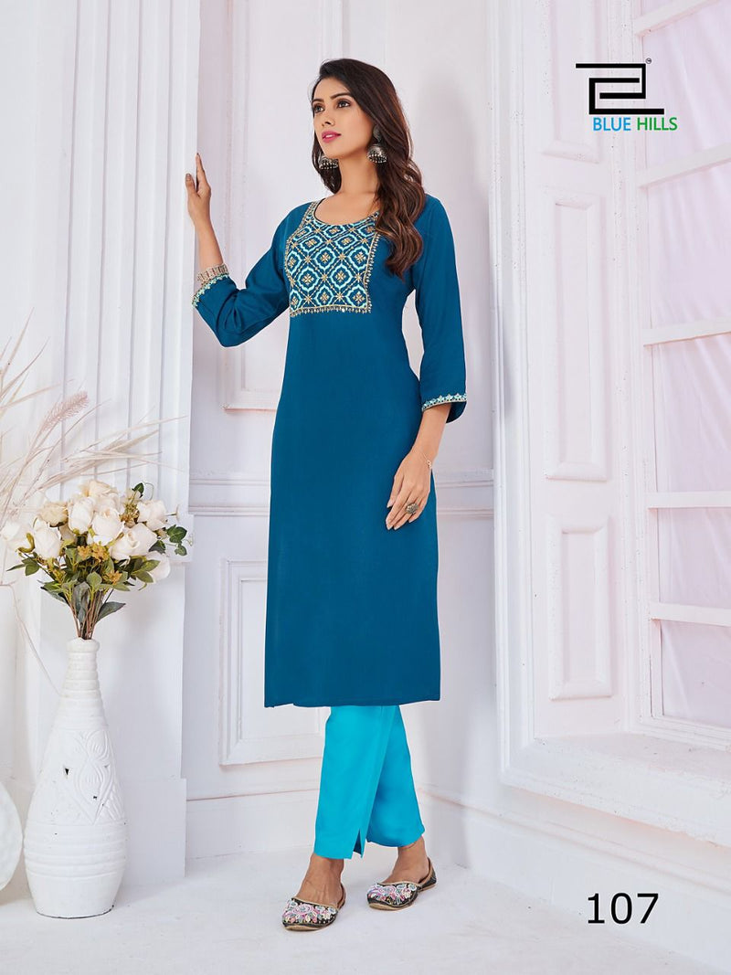 Blue Hills College Girl Vol 1 Rayon With Heavy Embroidery Work Stylish Designer Fancy Kurti