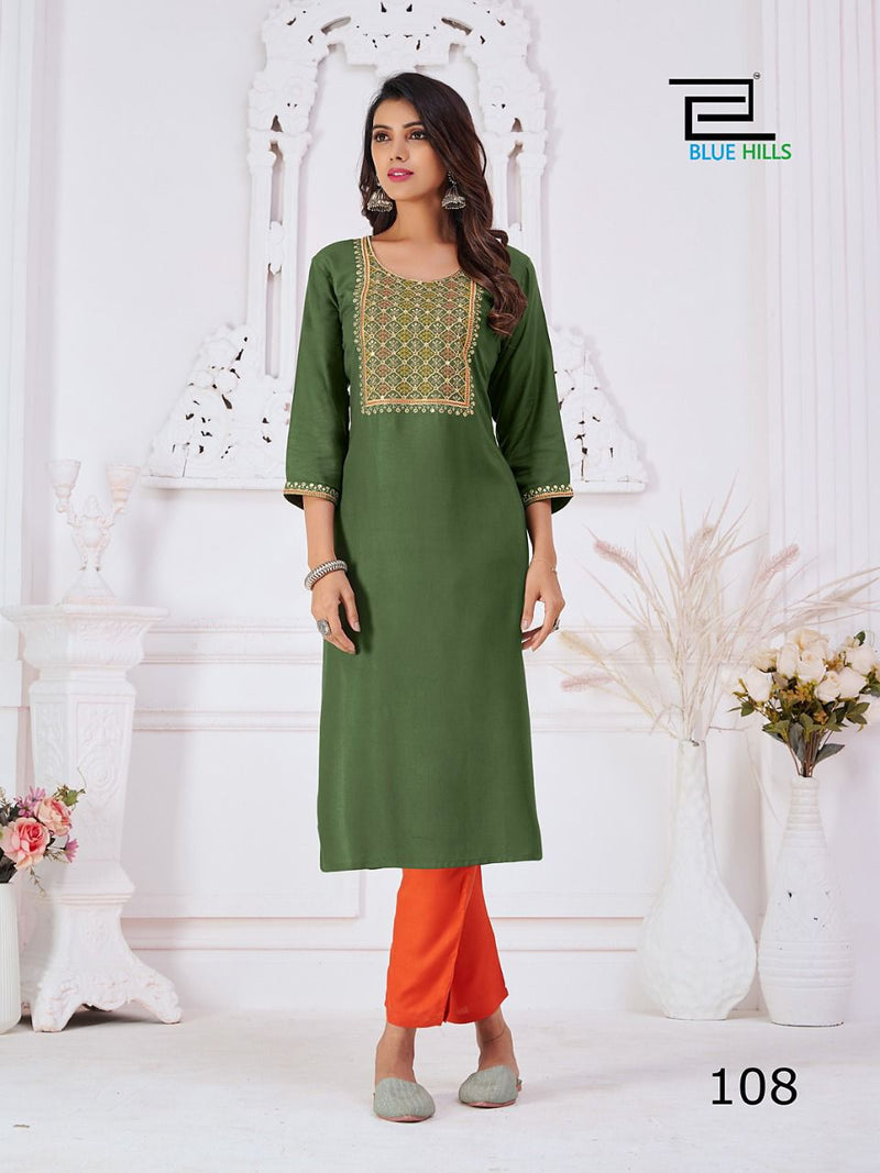 Blue Hills College Girl Vol 1 Rayon With Heavy Embroidery Work Stylish Designer Fancy Kurti