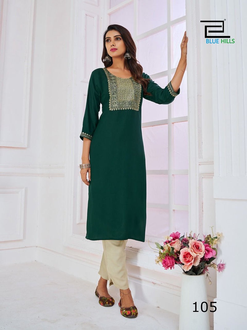 Blue Hills College Girl Vol 1 Rayon With Heavy Embroidery Work Stylish Designer Fancy Kurti