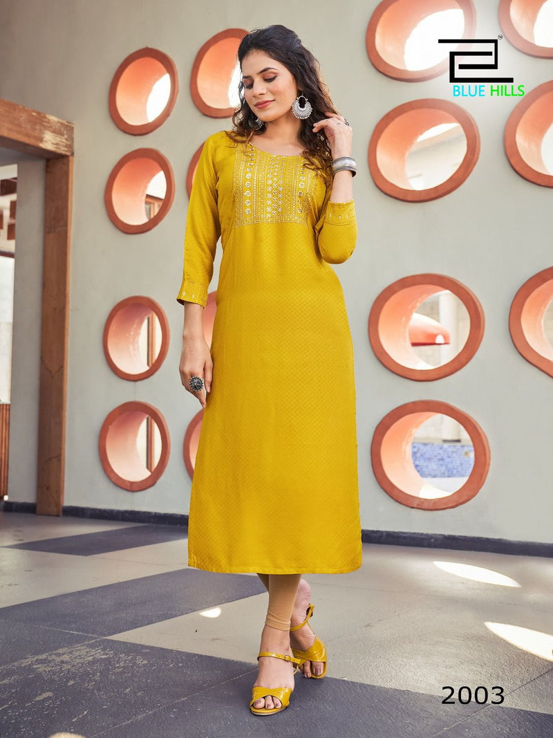 Blue Hills Colorbar Vol 2 Viscose Zari Embroidery Sequence Fancy Wear Kurti
