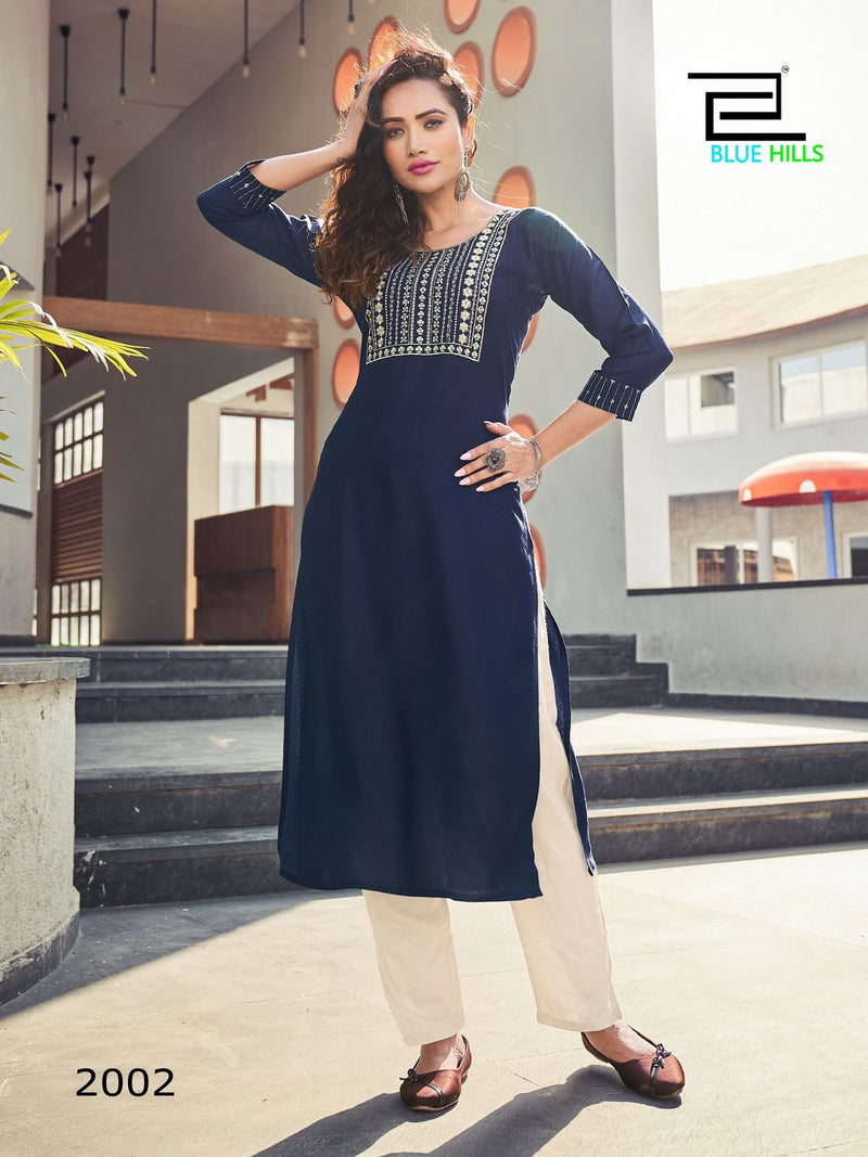 Blue Hills Colorbar Vol 2 Viscose Zari Embroidery Sequence Fancy Wear Kurti