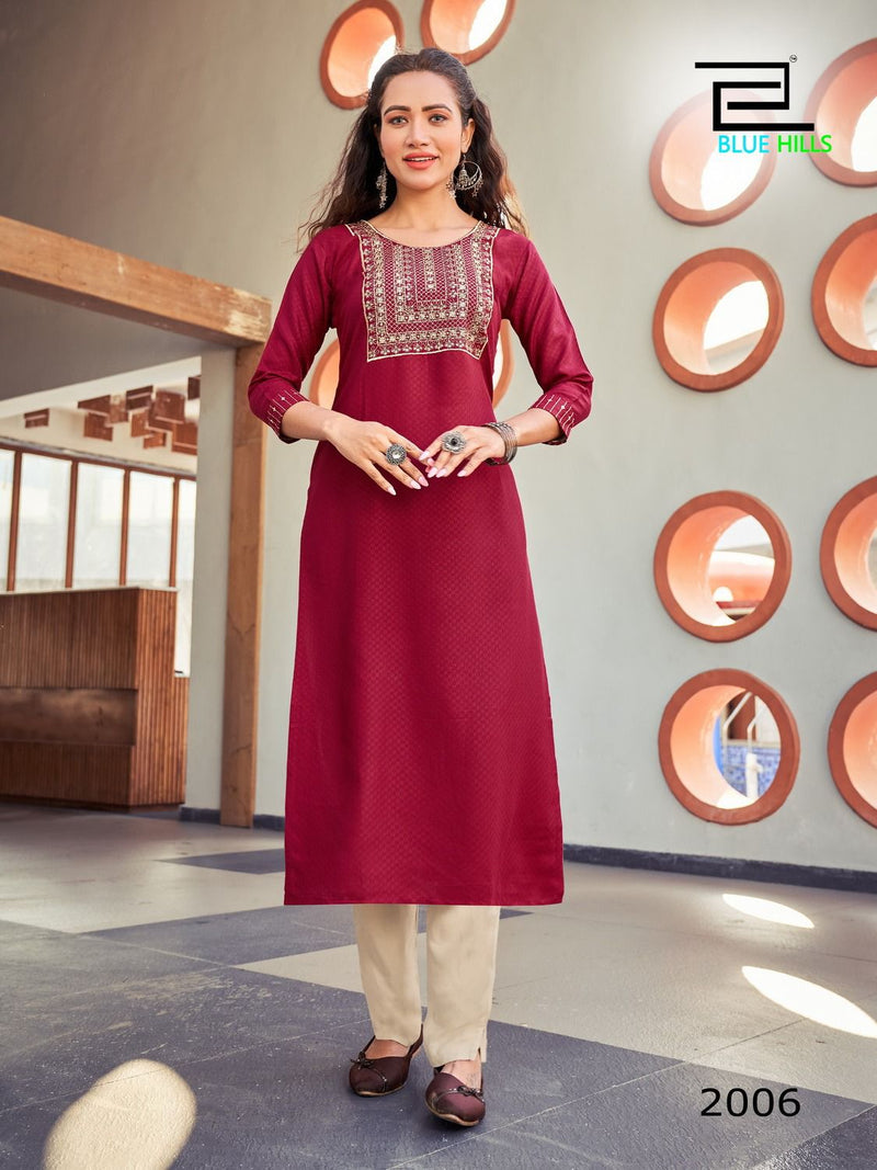 Blue Hills Colorbar Vol 2 Viscose Zari Embroidery Sequence Fancy Wear Kurti