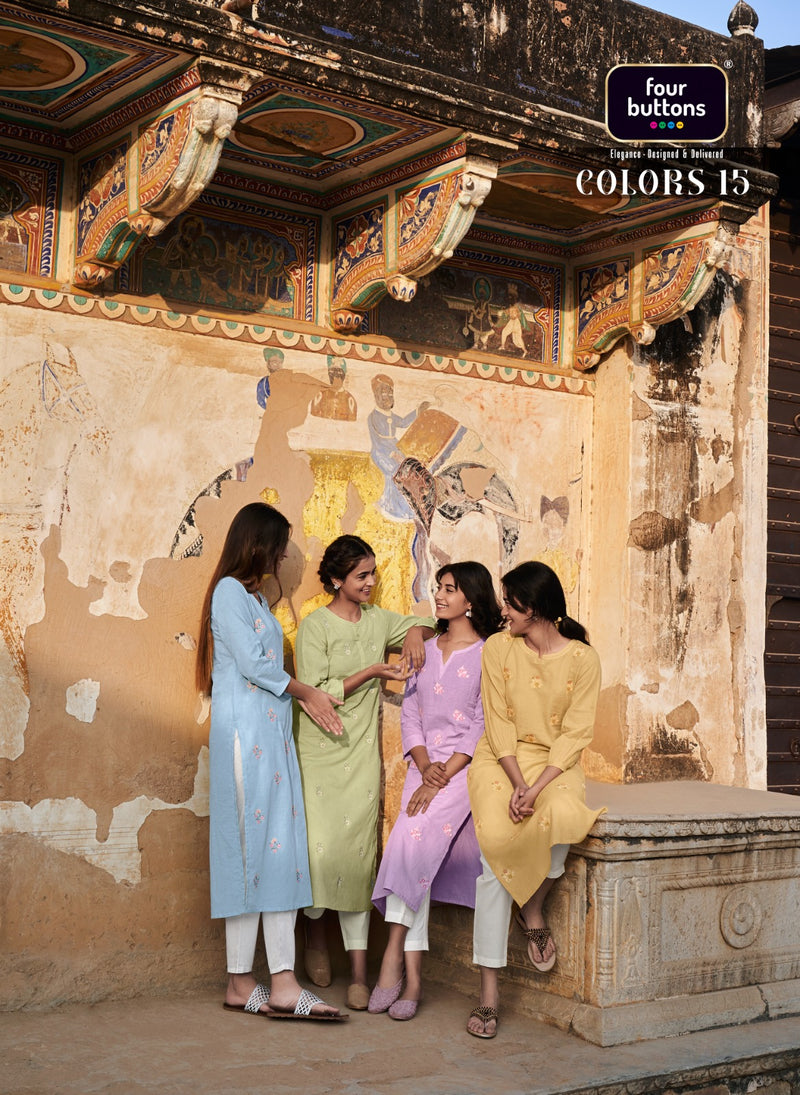 Four Buttons Colors Vol 15 Rayon All Over Intricate Embroideries Fancy Designer Kurti