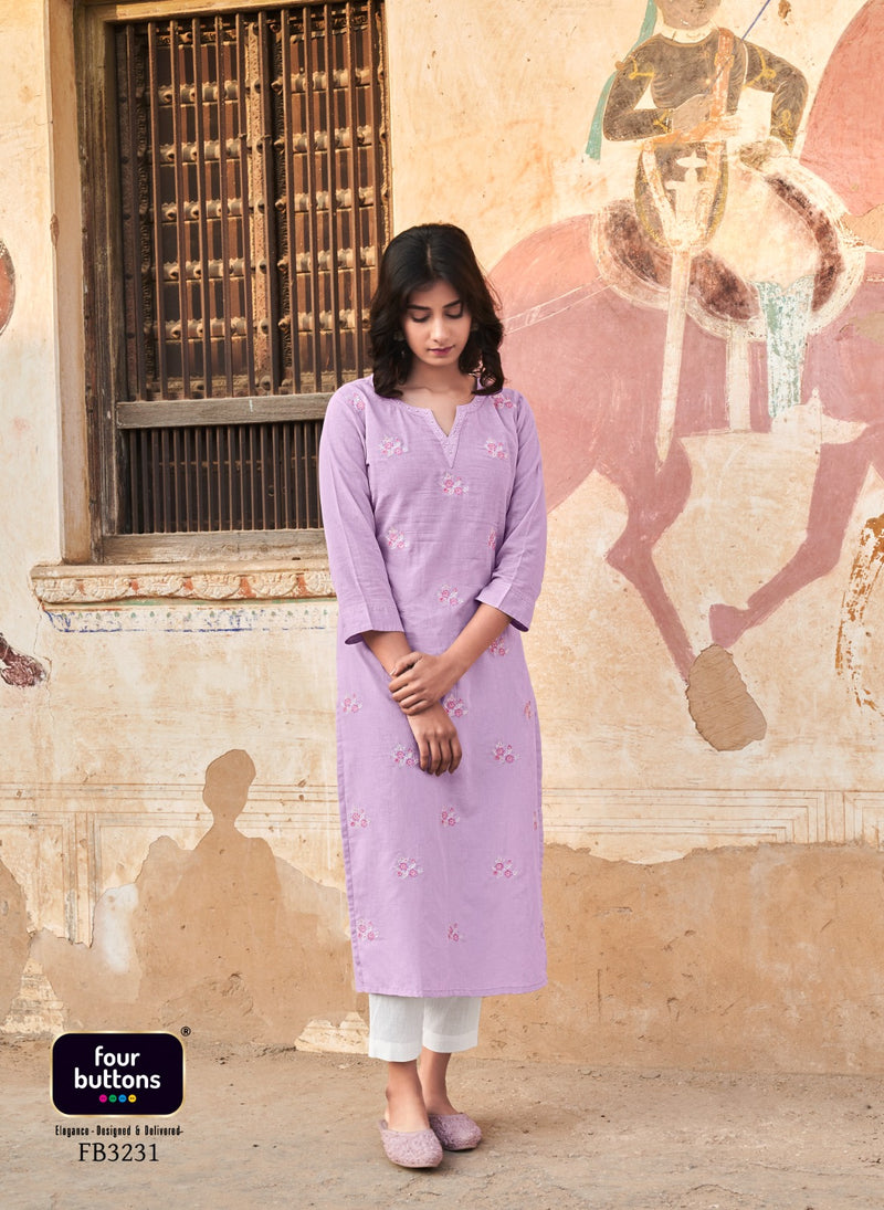 Four Buttons Colors Vol 15 Rayon All Over Intricate Embroideries Fancy Designer Kurti