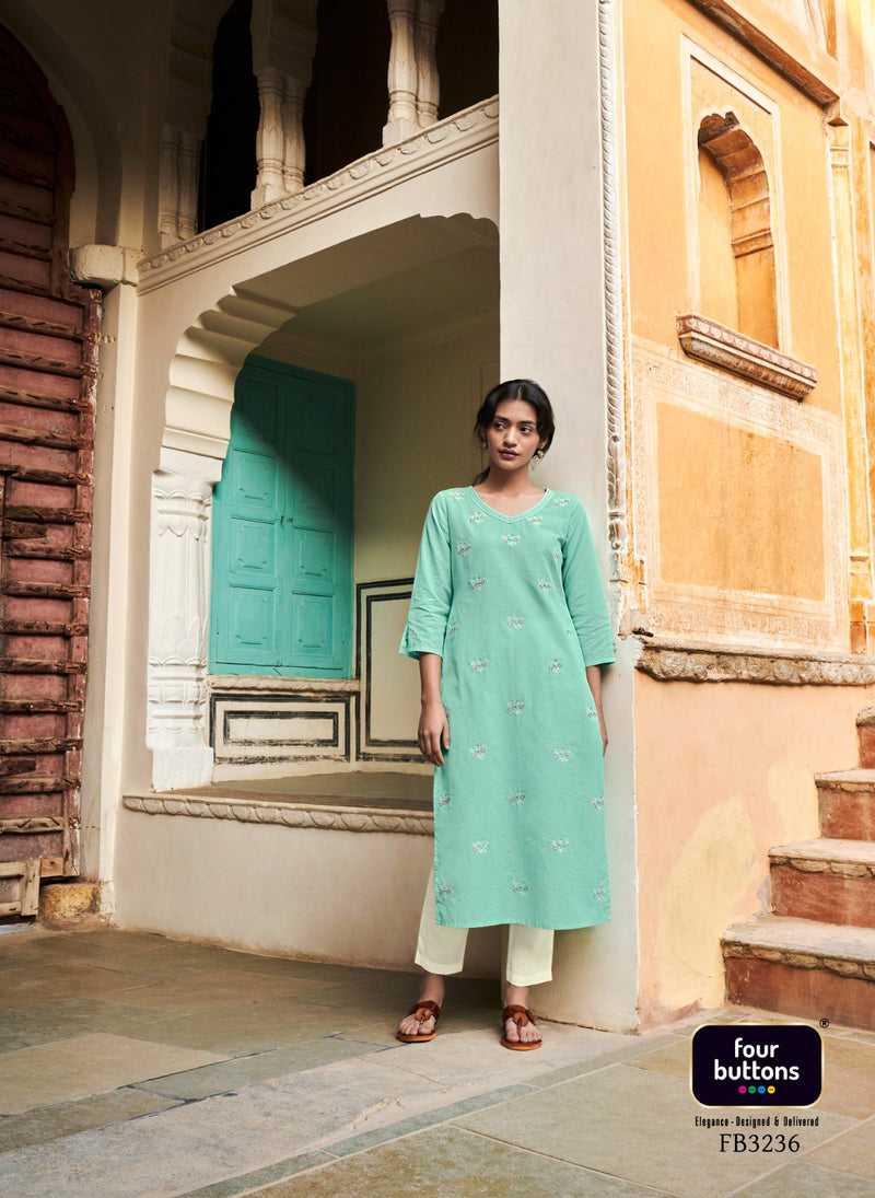 Four Buttons Colors Vol 15 Rayon All Over Intricate Embroideries Fancy Designer Kurti