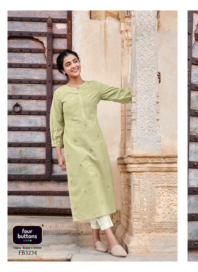 Four Buttons Colors Vol 15 Rayon All Over Intricate Embroideries Fancy Designer Kurti