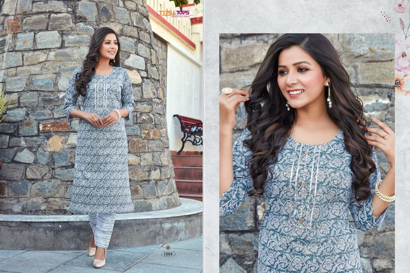 Tips & Tops Cotton Candy Casual Wear Cotton Printed Kurtis With Bottom