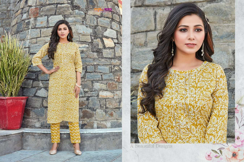 Tips & Tops Cotton Candy Casual Wear Cotton Printed Kurtis With Bottom