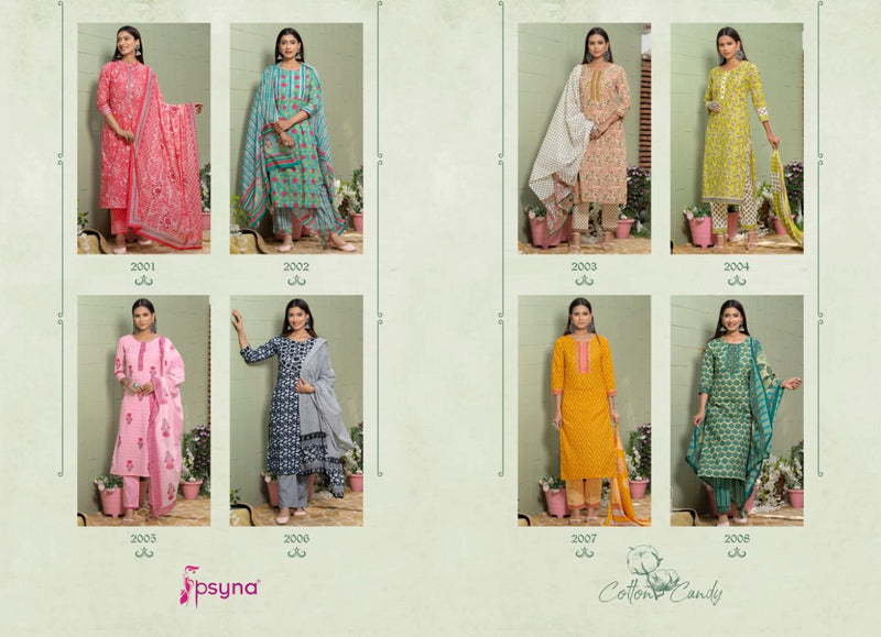 Psyna Cotton Candy Vol 2 Cotton Printed Party Wear Kurtis With Bottom & Dupatta