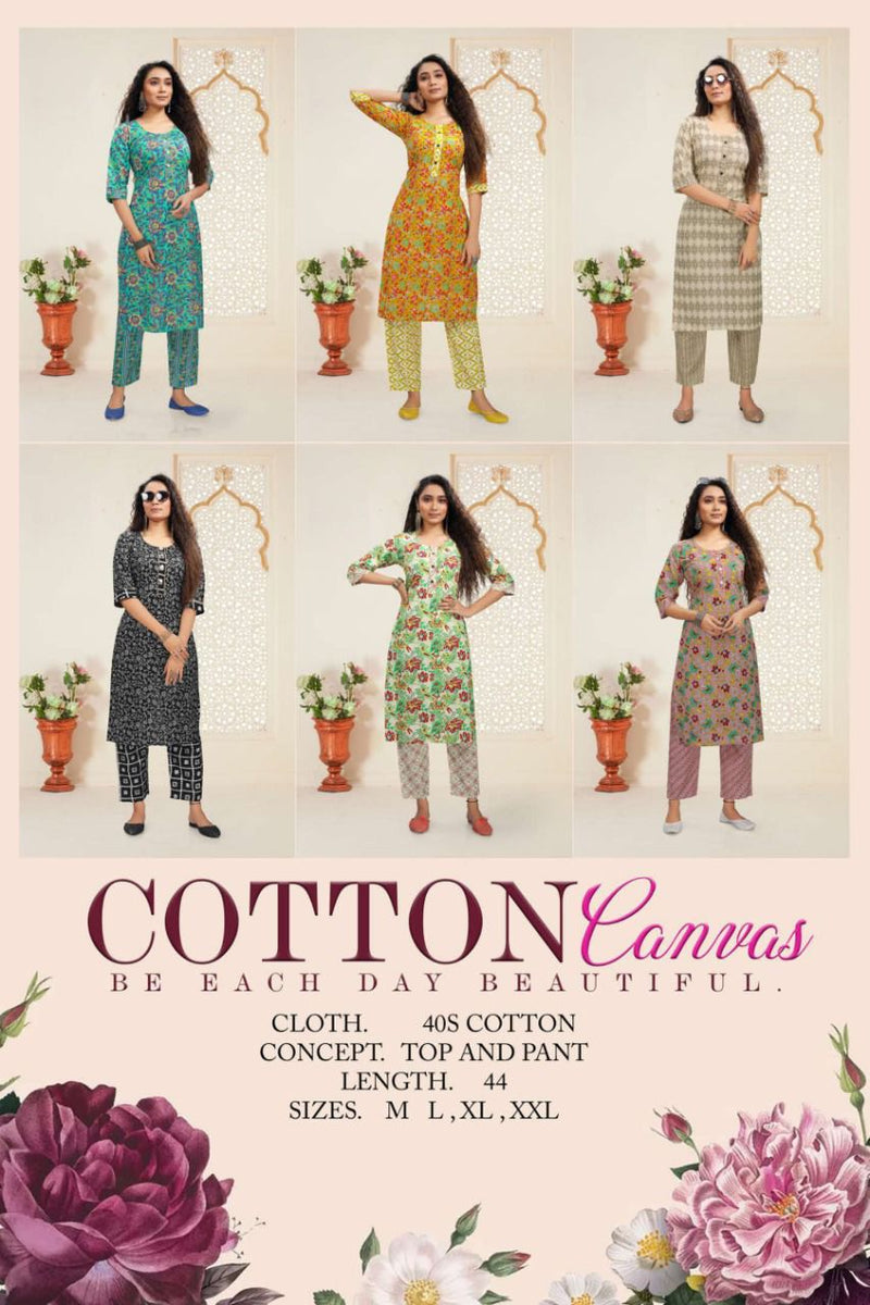 MF Cotton Canvas Cotton Printed Fancy Casual Wear Kurtis With Bottom