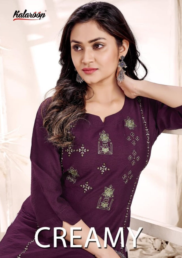 Kalaroop Kajree Fashion Creamy Fancy Rayon Party Wear Embroidered Kurtis