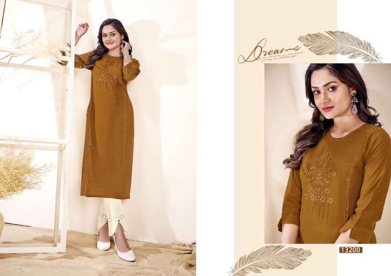 Kalaroop Kajree Fashion Creamy Fancy Rayon Party Wear Embroidered Kurtis